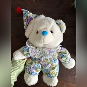 Floral Clown Teddy Bear with Blue Nose